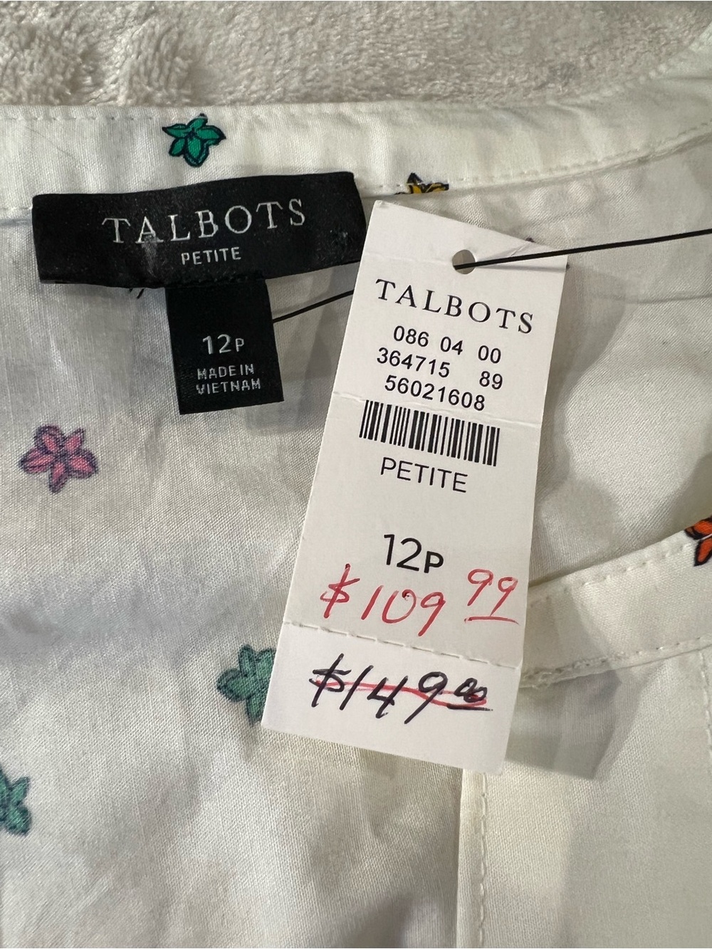 Talbots Floral Border Print Midi Dress White Cottagecore Tie Waist Dress - Picture 12 of 14